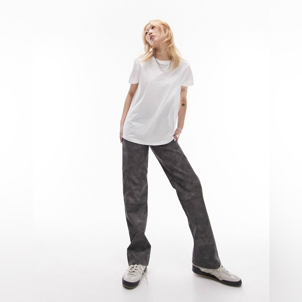 NEW Topshop Petite Grey Wash Faux Leather Pants